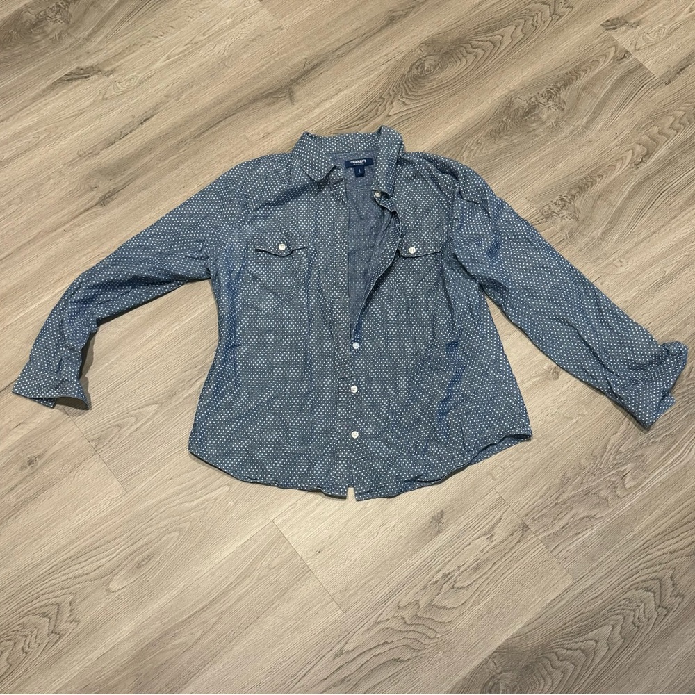 Old Navy Womens blue polka dot Top long sleeve, Size L